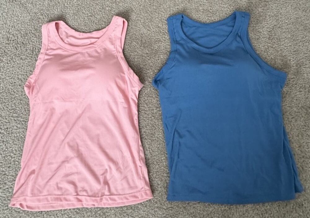 2 Pack Womens Medium Ribbed Tank Tops Built In Padded Shelf Bra Pink Blue NEW